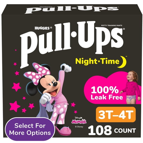 Pull-Ups Girls' Night-Time Potty Training Pants, 3T-4T (32-40 lbs), 108 Ct (Select for More)