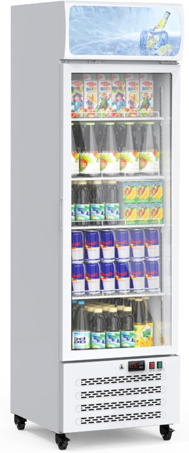 PULLAFUN 11.5 Cu.Ft. Commercial Display Fridge for Beverages, Display Refrigerator Drink Cooler Case Fridge With Led Light for Shop, Restaurant, Apartment, Adjustable Shelves, White