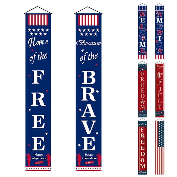 PULLIMORE 1 Pair 4th of July Decorations Patriotic Decor Independence Day Hanging Banners Memorial Day Flag Red White Blue Decorations