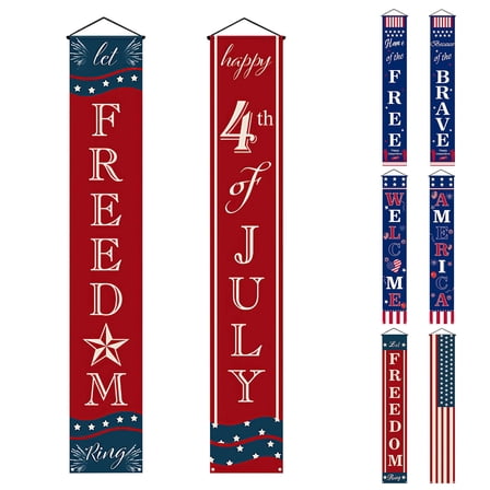 PULLIMORE 1 Pair 4th of July Decorations Patriotic Decor Independence Day Hanging Banners Memorial Day Flag Red White Blue Decorations