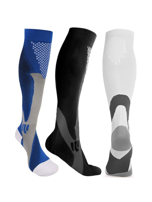 1 Pair Anti-Fatigue Graduated Compression Socks for Men & Women, 20-30 mmhg Anti Swelling Support Socks for Running Varicose Veins