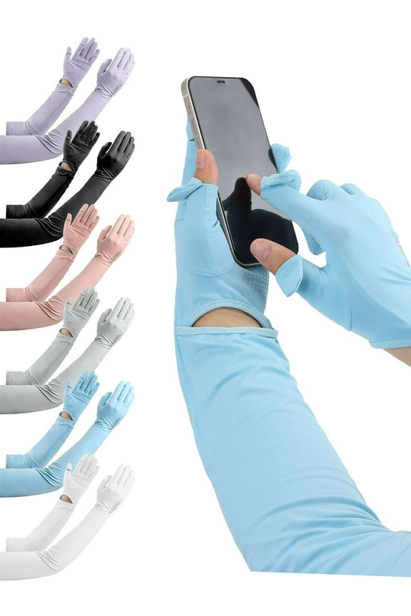 1 Pair Long UV Sun Protection Gloves for Women Men, Sun Anti UV Block Driving Gloves Full Finger Sun Protective UPF 50+ (Black)