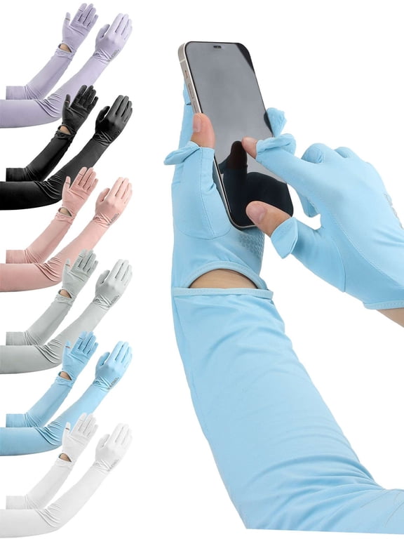 1 Pair Long UV Sun Protection Gloves for Women Men, Sun Anti UV Block Driving Gloves Full Finger Sun Protective UPF 50+ (White)