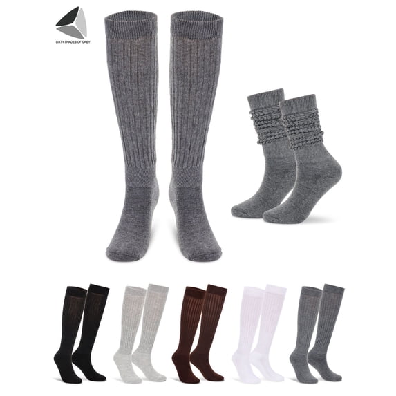 PULLIMORE 1 Pair Women Men Cotton Slouch Socks, Knee High Boot Socks (Dark Grey)