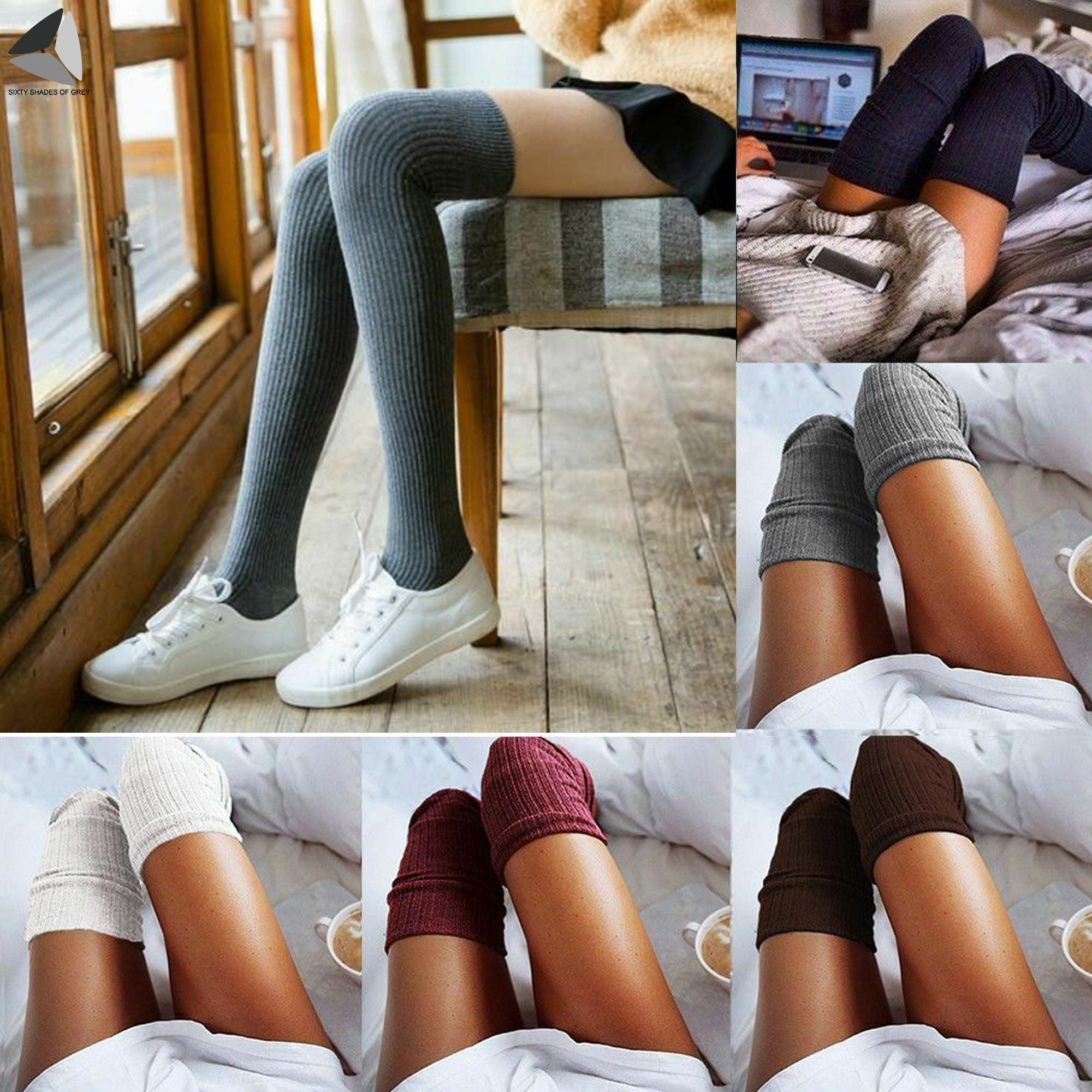 PULLIMORE 1 Pair Women Thigh High Socks Over the Knee Knit Stockings Long  Booting Socks Leg Warmer (Wine Red)