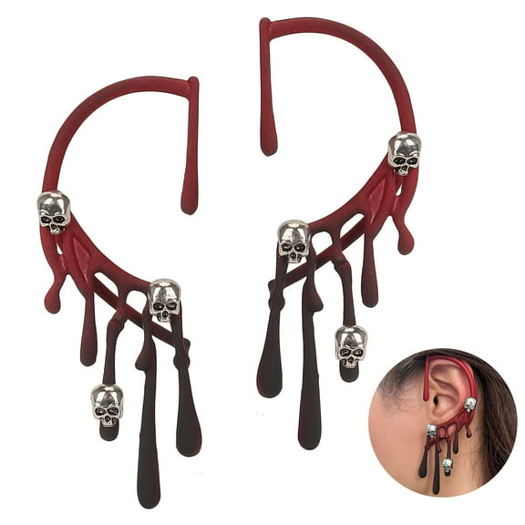 PULLIMORE 1 Pair Women's Blood Skull Earrings Halloween Gothic Style Skeletion Punk Ear Cuff Clip Drop Earrings