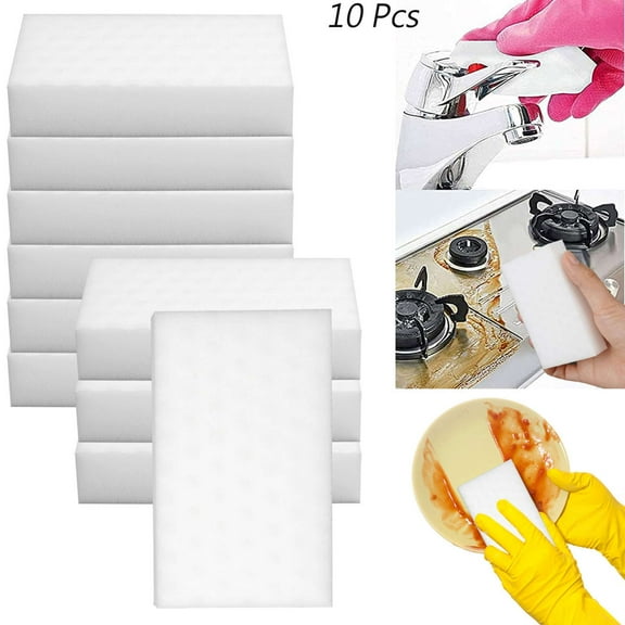 PULLIMORE 10-Pack Premium Dense Magic Cleaning Sponges - Extra Thick Melamine Foam Eraser for Tough Stains, Kitchen & Bathroom Deep Clean