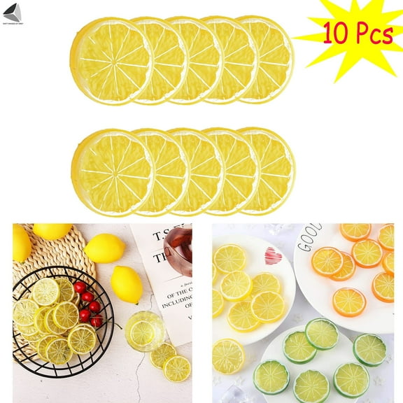PULLIMORE 10 Pcs Artificial Lemon Slices Plastic Limes Orange Slice Blocks Simulation Fake Lemon Slices Home Decor (Lemon Slices)