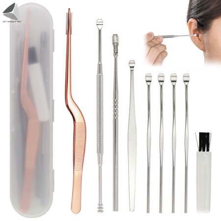 PULLIMORE 10 Pcs Professional Ear Wax Cleaning Tool Kit Earwax Pick Cleaner Remove with a Small Cleaning Brush and Storage Box