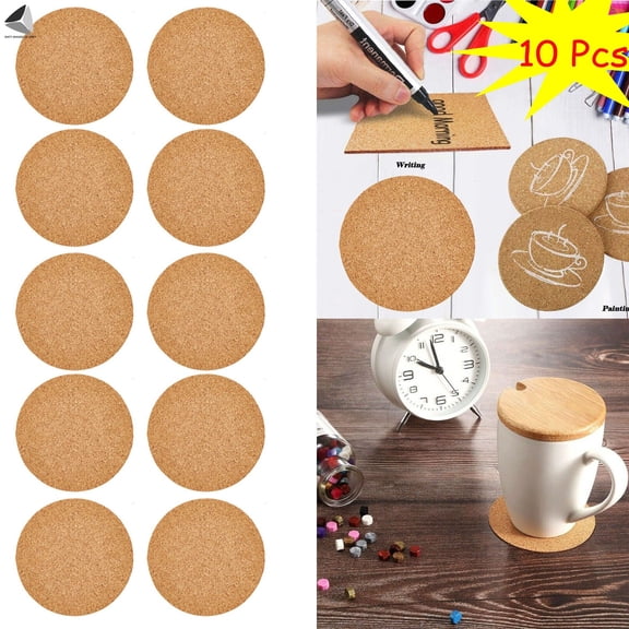 PULLIMORE 10 Pcs Self Adhesive Cork Board Tiles Natural Mini Backing Sheets for Coasters and DIY Crafts (Round, Diameter 3.9 in)