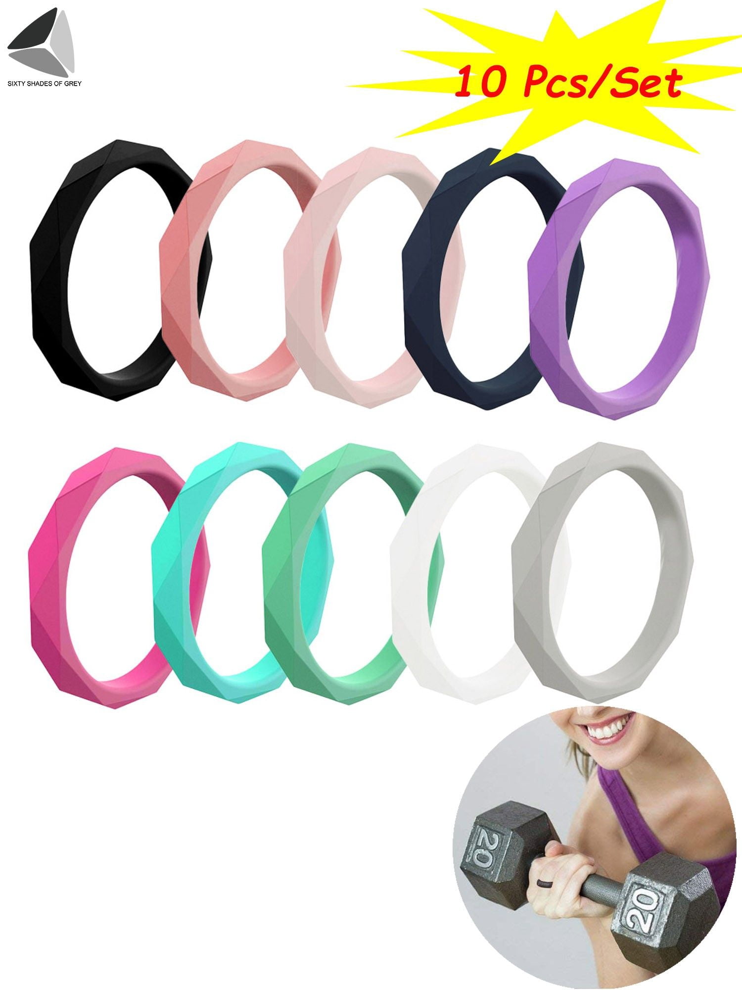 PULLIMORE 10 Pcs Silicone Wedding Rings for Women Thin and Stackable ...
