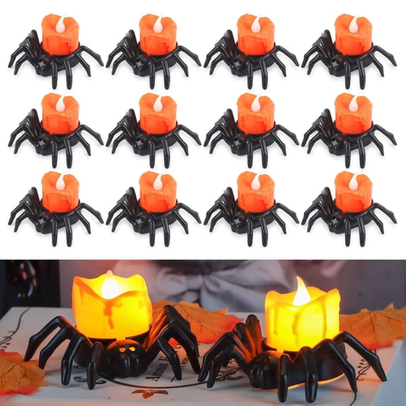 PULLIMORE 12 Pack LED Candles, Halloween Spider Night Light Battery Operated, Halloween Christmas Decorative Prop