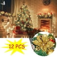 thumbnail image 1 of PULLIMORE 12 Pcs Poinsettia Artificial Christmas Flowers Decorations Glitter Xmas Tree Flower Ornaments (Gold), 1 of 9