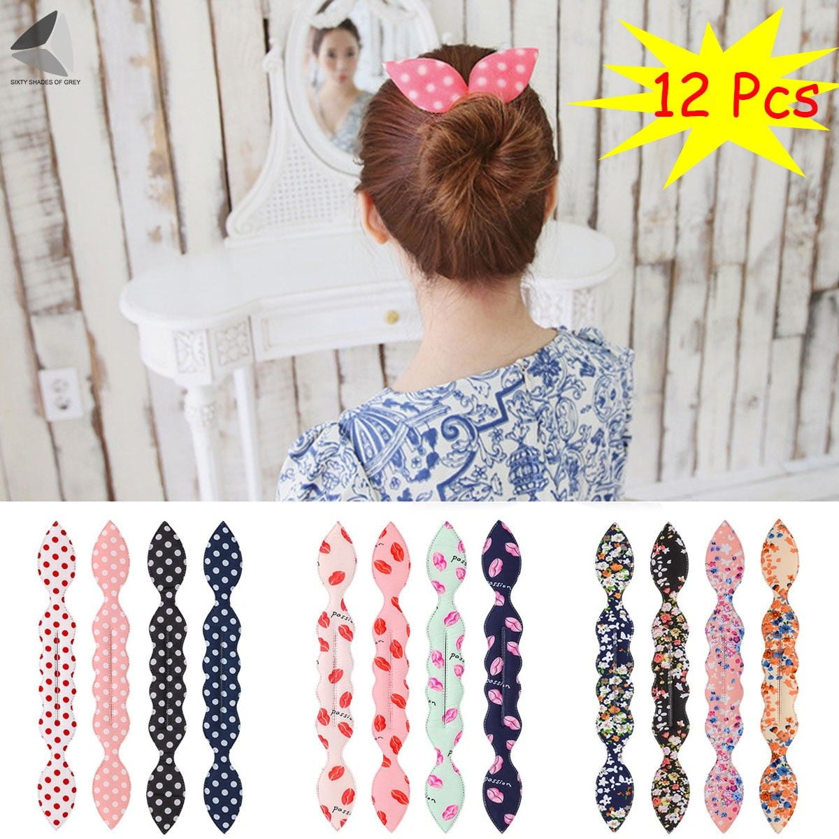 PULLIMORE 12 Pcs Rabbit Ear Sponge Foam Holder Hair Bun Maker Hair