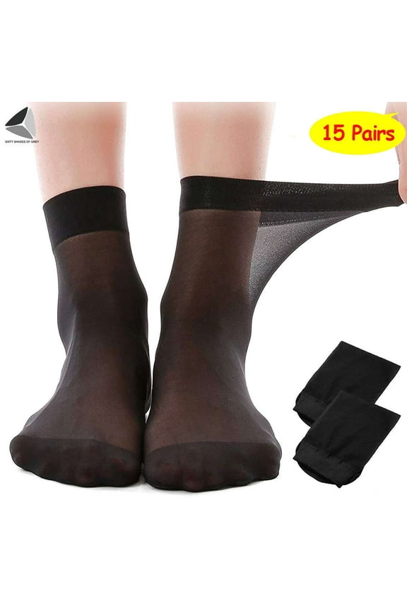 15 Pairs Women Ankle Silk Socks Ultra Thin Summer Short Ankle Sheer Stockings Nylon Sock (Black)