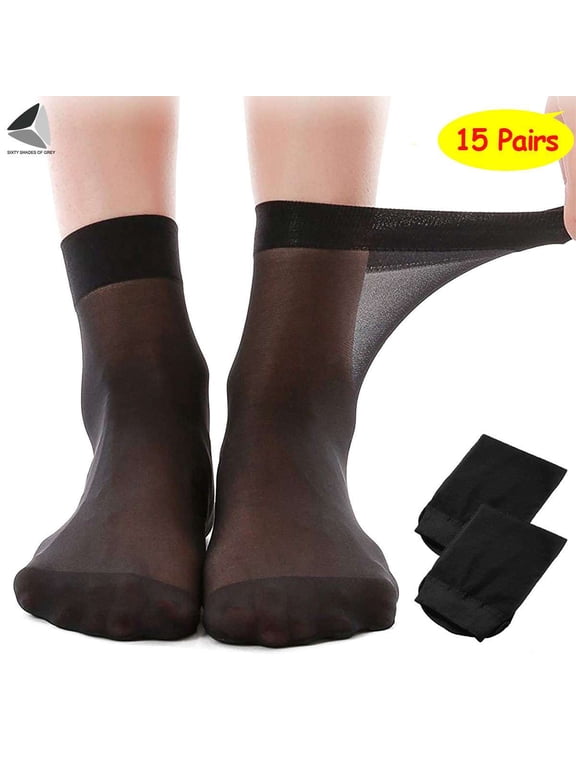 15 Pairs Women Ankle Silk Socks Ultra Thin Summer Short Ankle Sheer Stockings Nylon Sock (Black)