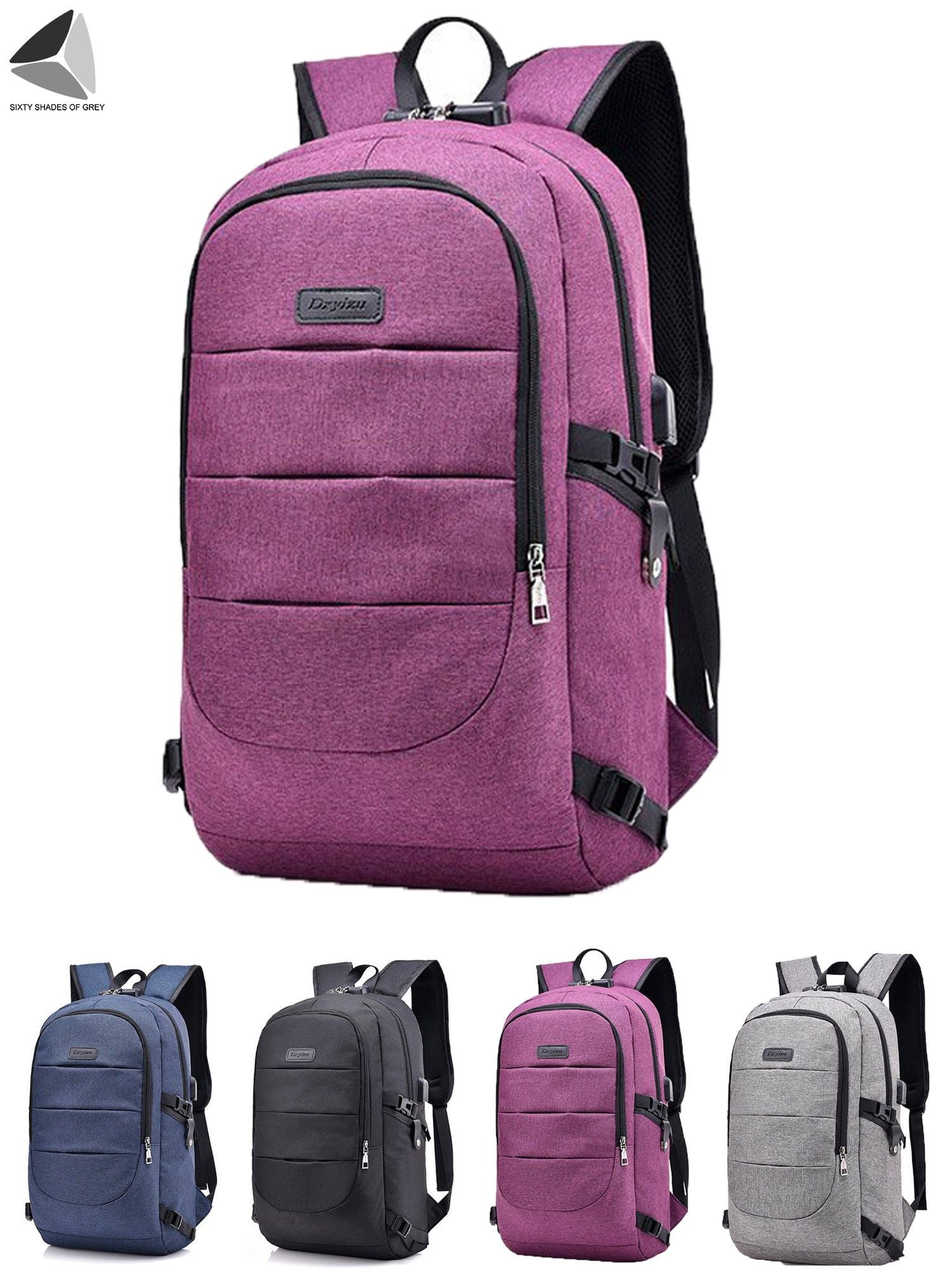 PULLIMORE 17 inch Laptop Backpack for Women Men Water Resistant Anti Theft  Travel Business School Daypack with USB Charging Port and Lock (Purple)