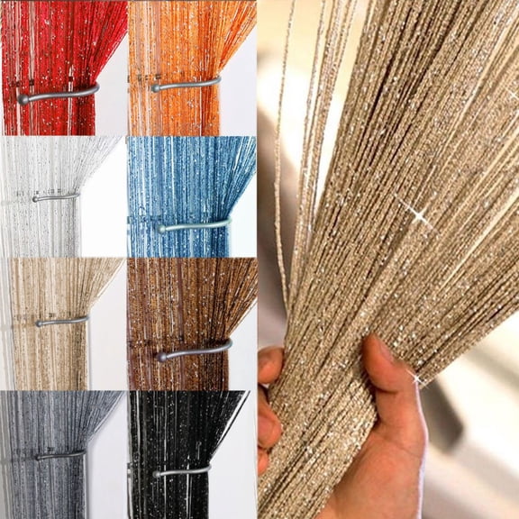 PULLIMORE 1x2M Door String Curtain Drops Beads Wall Panel Fringe Window Room Divider Strip Tassel for Wedding Home Decoration "Light Coffee"