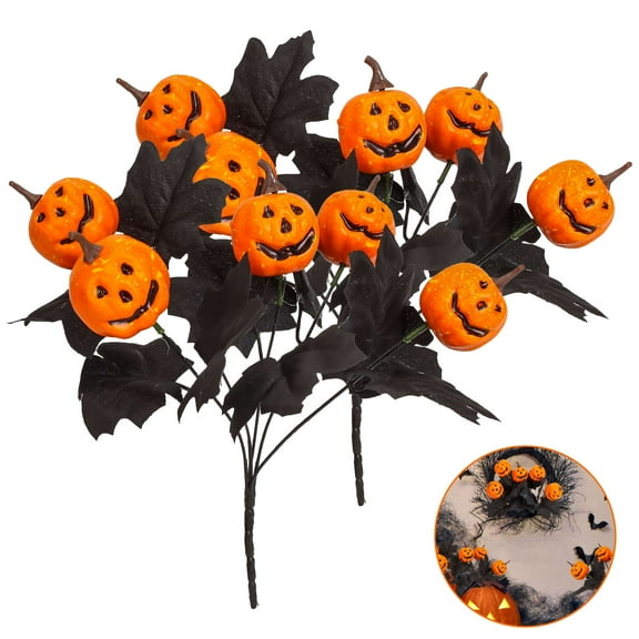 PULLIMORE 2 Pack Black Halloween Pumpkin Decorations Indoor Artificial Fake Flowers Eucalyptus Branches Stems Table Centerpieces Decor