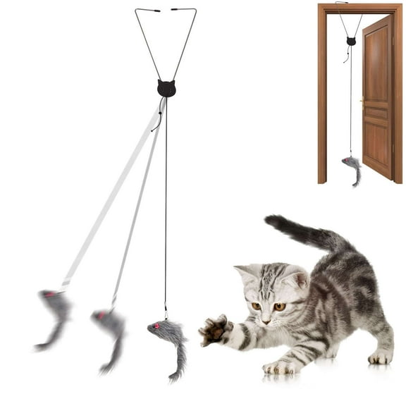 PULLIMORE 2 Pack Interactive Cat Feather Toys, Hanging Door Interactive Retractable Toys for Cats Kitten Play Chase Exercise, Kitten Mental Exercise Toys