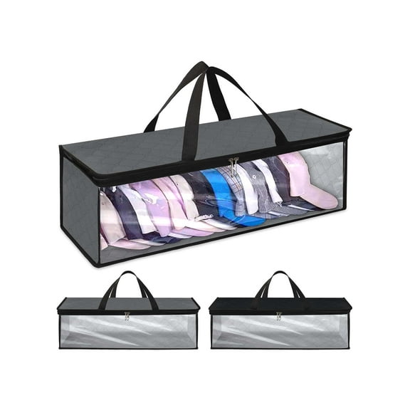 PULLIMORE 2 Pack Under Bed Storage Containers with Handles and Clear Window for Clothes, Blankets, Winter Clothing, Shoes (Black)