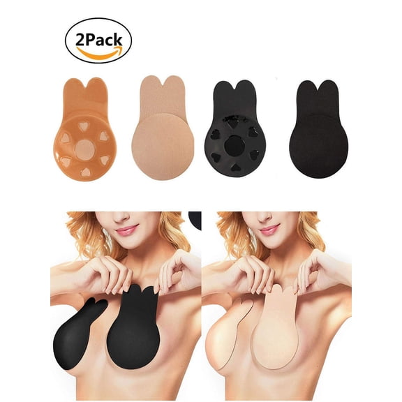 PULLIMORE 2 Pair Rabbit Ear Self Adhesive Invisible Bra Breast Lifting Push Up Strapless Backless Nipple Covers for Wedding Party