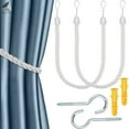 thumbnail image 1 of PULLIMORE 2 Pairs Curtain Tieback Ropes, Hand Hessian Rope Tiebacks with 2 Metal Screw Hooks for Home Drapes and Curtain Decor (White), 1 of 7