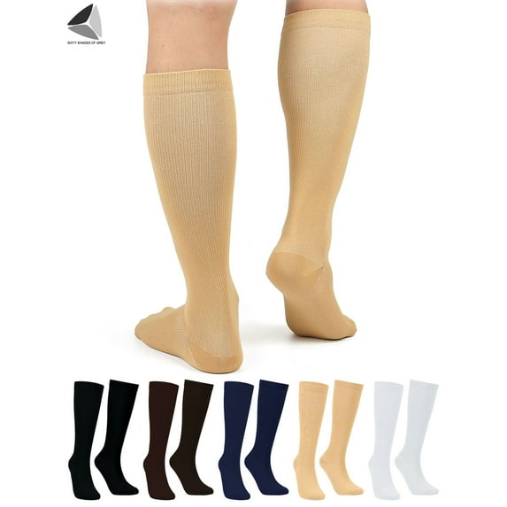 PULLIMORE 2 Pairs Graduated Compression Knee High Socks 10-20mmHg for Men & Women Best For Running,Athletic Sports, Crossfit, Flight Travel "S-2XL"