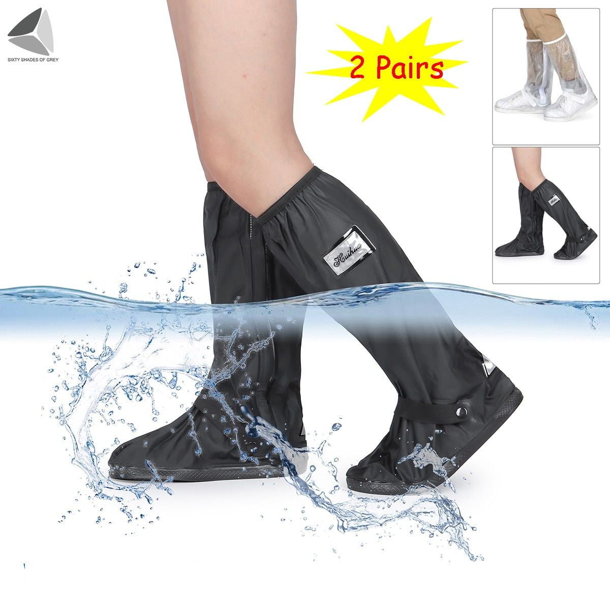 PULLIMORE Waterproof Rain Boot Shoe Covers Reusable Anti slip Foldable Long Shoe Cover with Reflector for Cycling Motorcycle Bike Fishing S Black Walmart