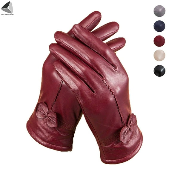 PULLIMORE 2 Pairs Winter PU Leather Gloves for Women Waterproof Fleece Lined Warm Cold Weather Gloves (Red)
