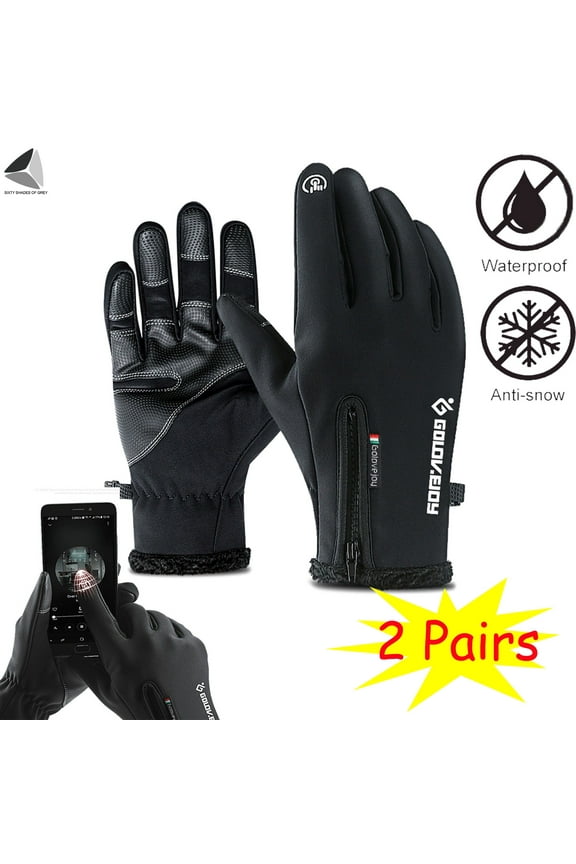 2 Pairs Winter Warm Gloves for Men Women Waterproof Touchscreen Gloves Non-Slip Mittens for Skiing Driving Cycling Running (XL, Black)