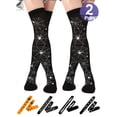 thumbnail image 1 of PULLIMORE 2 Pairs Women Halloween High Long Sockings Over Knees Socks, Spider Pumpkin Bat Skeleton Stockings Festival Cosplay Costume (Spider Web), 1 of 10