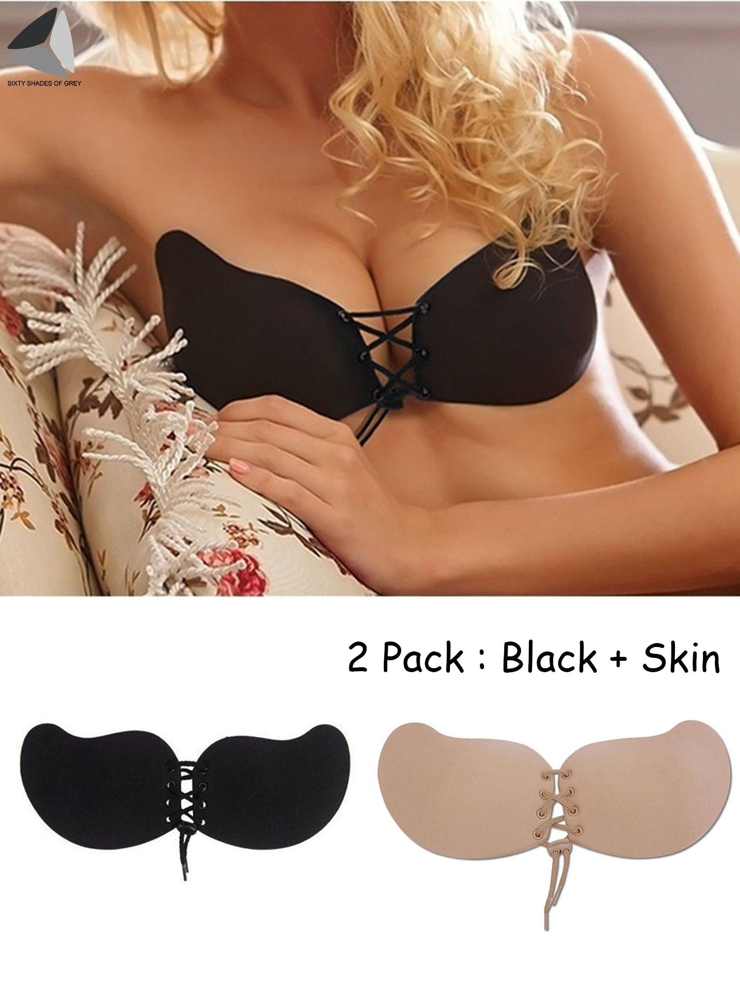 PULLIMORE 2 Pairs Women's Push Up Invisible Bras Breathable Self