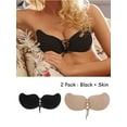 thumbnail image 1 of PULLIMORE 2 Pairs Women's Push Up Invisible Bras Breathable Self-Adhesive Backless Bras Drawstring Chest Stickers (Cup D, Black+Skin), 1 of 10