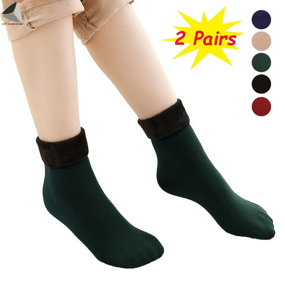 PULLIMORE 2 Pairs Womens Winter Warm Thick Socks Fleece Lined Thermal Socks (Green)