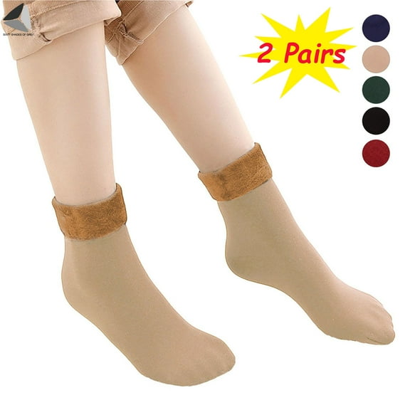 PULLIMORE 2 Pairs Womens Winter Warm Thick Socks Fleece Lined Thermal Socks (White)