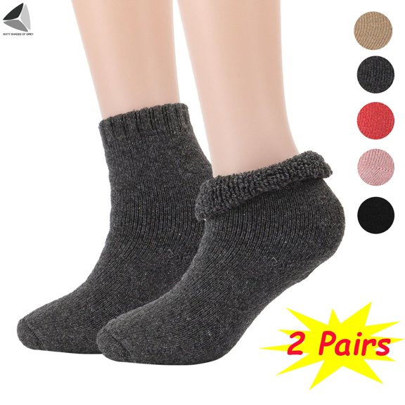 PULLIMORE 2 Pairs Womens Winter Wool Socks Vintage Boot Crew Socks Warm Thick Knit Socks (Gray)