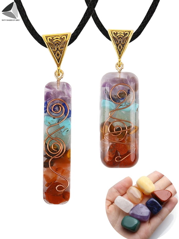 2 Pcs 7 Chakra Energy Healing Pendant Necklace for Good Luck, Yoga Meditation, Protection, Spiritual Healing