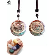 PULLIMORE 2 Pcs 7 Chakra Round Pendant Necklace Real Stone for EMF Protection Spiritual Energy Healing