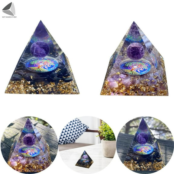 PULLIMORE 2 Pcs Amethyst Crystal Sphere Orgonite Pyramid Healing 3D Energy Pyramid for Protection Energy Generator Meditation Decoration