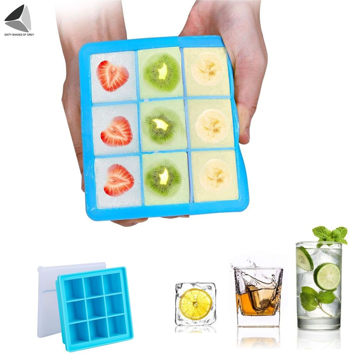 PULLIMORE 2 Pcs Ice Cube Trays 9 / 25 Pcs Square Flexible Easy Release Silicone Ice Maker Mold for Beverages Whiskey Wine Cocktail Coffee Juice (9 + 25 Gird) - image 1 of 9