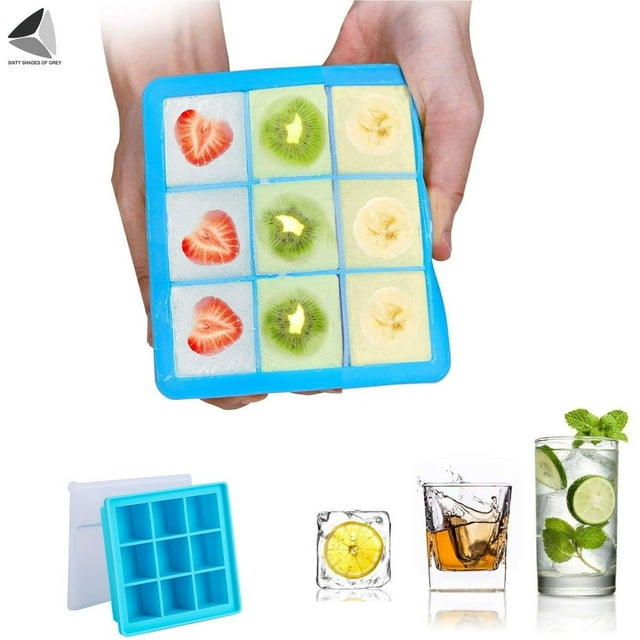 PULLIMORE 2 Pcs Ice Cube Trays 9 / 25 Pcs Square Flexible Easy Release Silicone Ice Maker Mold for Beverages Whiskey Wine Cocktail Coffee Juice (9 + 25 Gird)