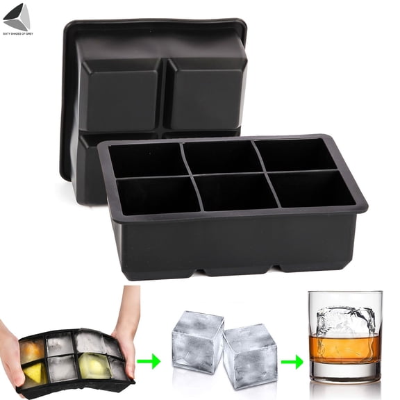 PULLIMORE 2 Pcs Ice Cube Trays Large Silicone Square Ice Cube Molds for Whiskey Cocktail Coffee Juice (4 + 6 Grids)
