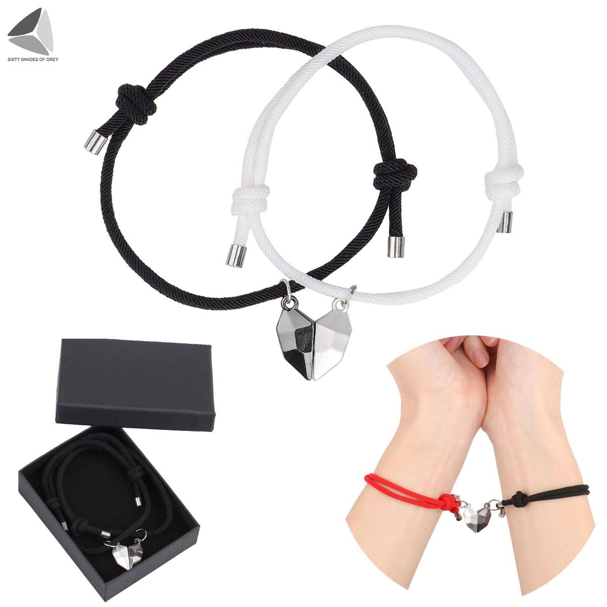 PULLIMORE 2 Pcs Magnetic Couple Bracelets Love Heart Friendship