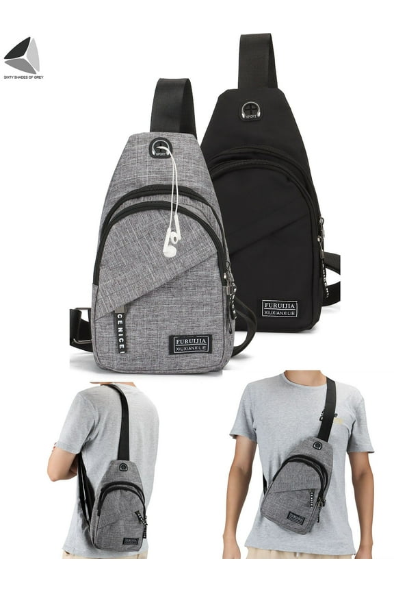2 Pcs Men Chest Bags Casual Crossbody Shoulder Sling Backpack Fanny Pack for Sports Travel (Black + Gray)