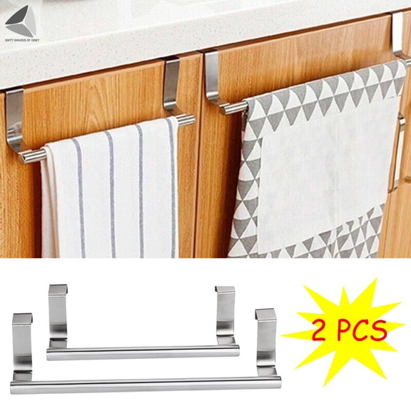 PULLIMORE 2 Pcs Over Door Stainless Steel Kitchen Towel Rack Hanger for Bathroom Cabinet Toilet Cupboard (Short + Long)