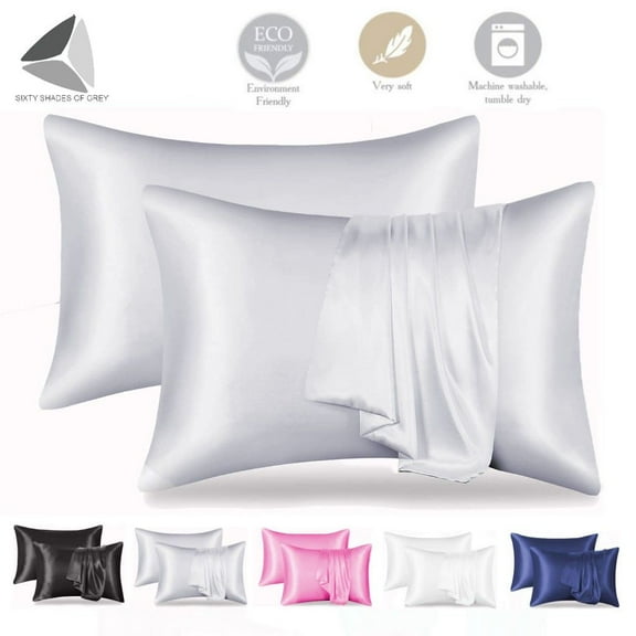 PULLIMORE 2 Pcs Silk Stain Pillowcase Pillow Case Cover Standard King Queen Cushion Covers for Hair and Skin (King, 20 x 40 inch, Gray)