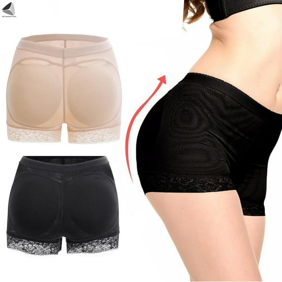 PULLIMORE 2 Pcs Womens Seamless Lace Butt Lifter Padded Panties Hip Enhancer Shaper with Removable Pads Boyshorts Underwear (XL, Black + White)