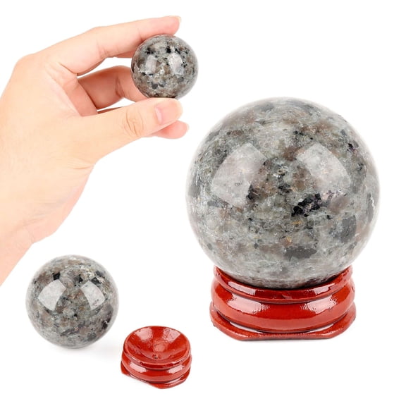 PULLIMORE 2 Pcs Yooperlite Stone Ball - Glowing UV-Activated Sphere with Display Stand (1.6")