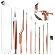 PULLIMORE 2 Sets LED Light Ear Wax Removal Remover Kit Cleaning Tool Earwax Pick Cleaner Curette (Rose Gold)